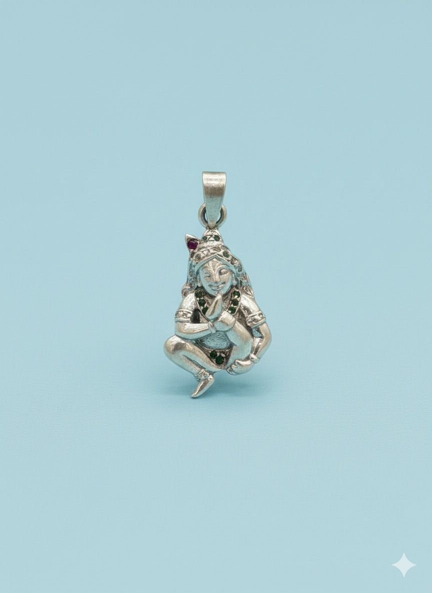 92.5 Sterling Silver Blissful Playing Baby Krishna Pendant 